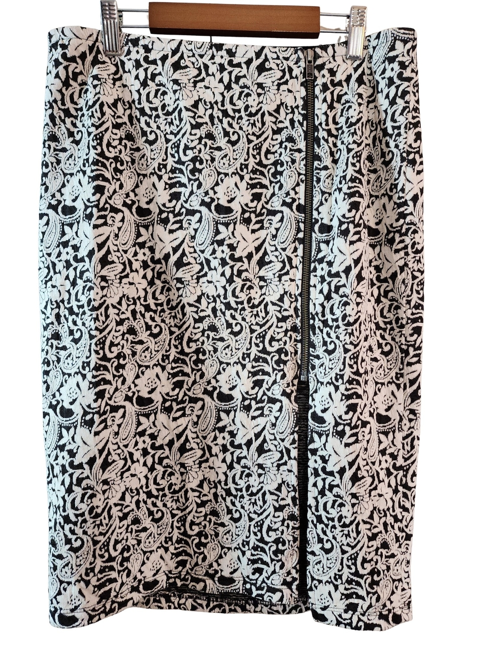 Michael Stars Tapestry Zip-Up Jersey Skirt Black White Size Large L